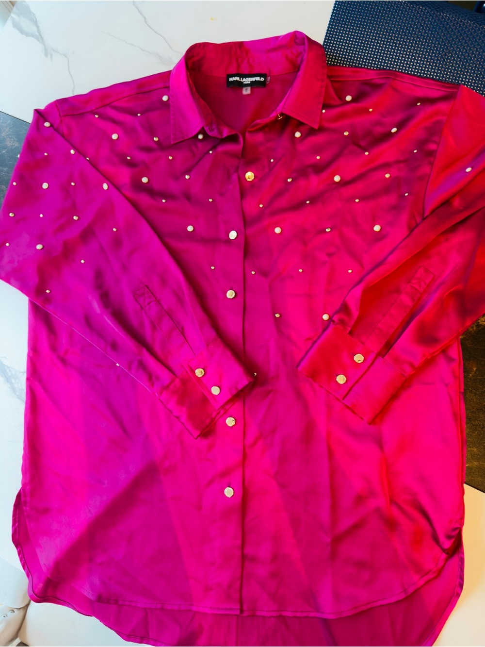 Karl Lagerfeld women’s Hot Pink Stud-Embellished Button-Down Shirt